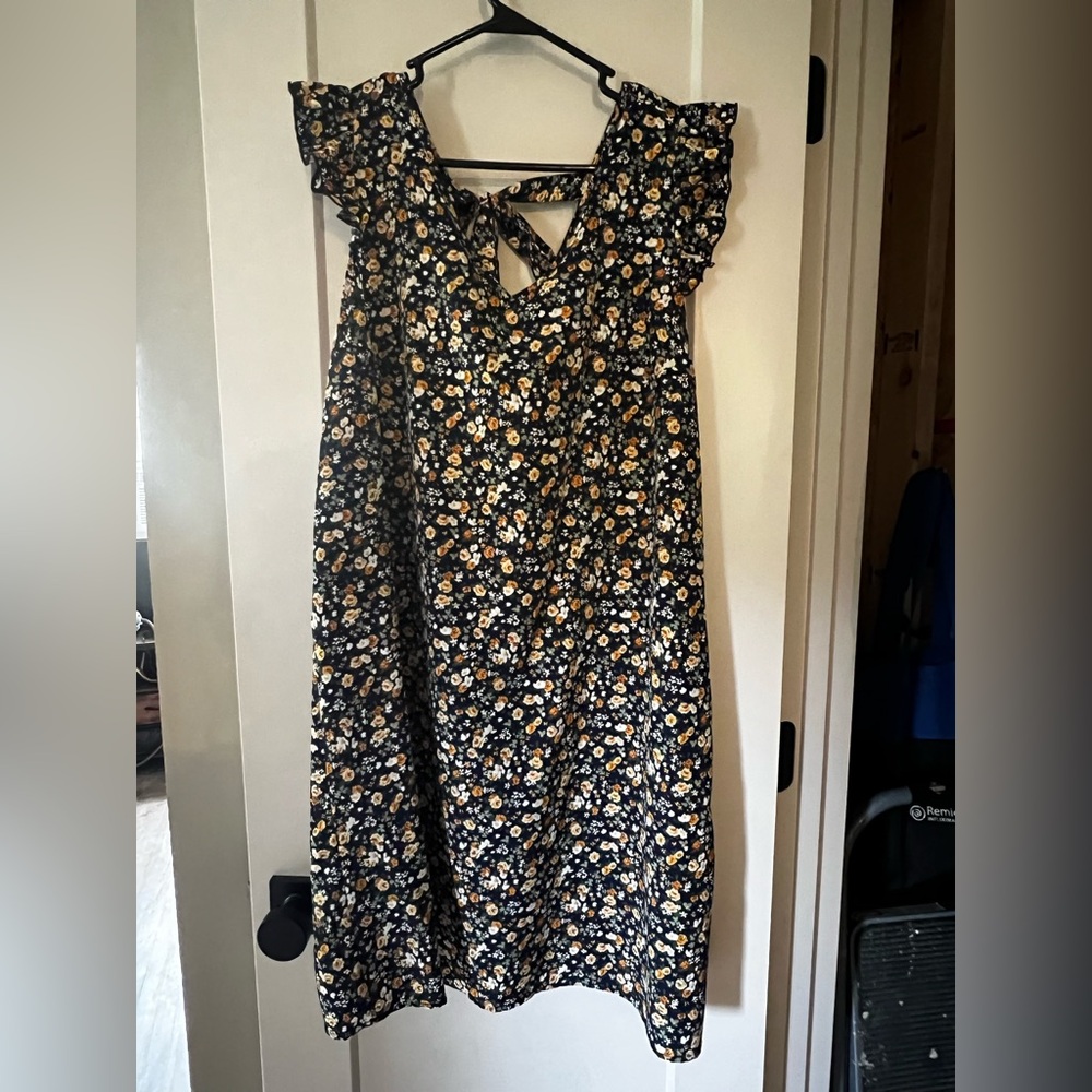 Floral Navy Blue and Yellow Dress